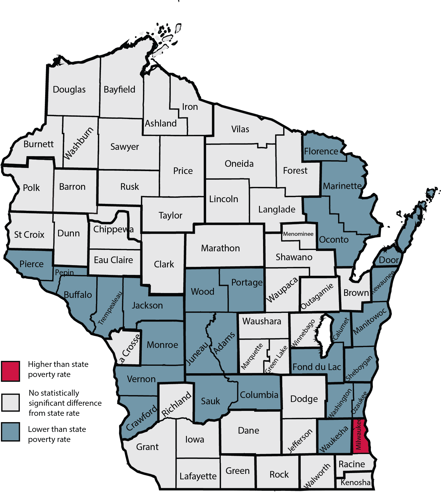 WPM county-/multicounty-level poverty rates vary a lot in relation to the overall state rate of 10.8%: 2016.