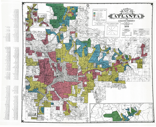 1938 map of Atlanta, Georgia, showing redlining